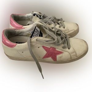 GOLDEN GOOSE Women’s Super-Star Sneakers Pink Glitter Metallic Star